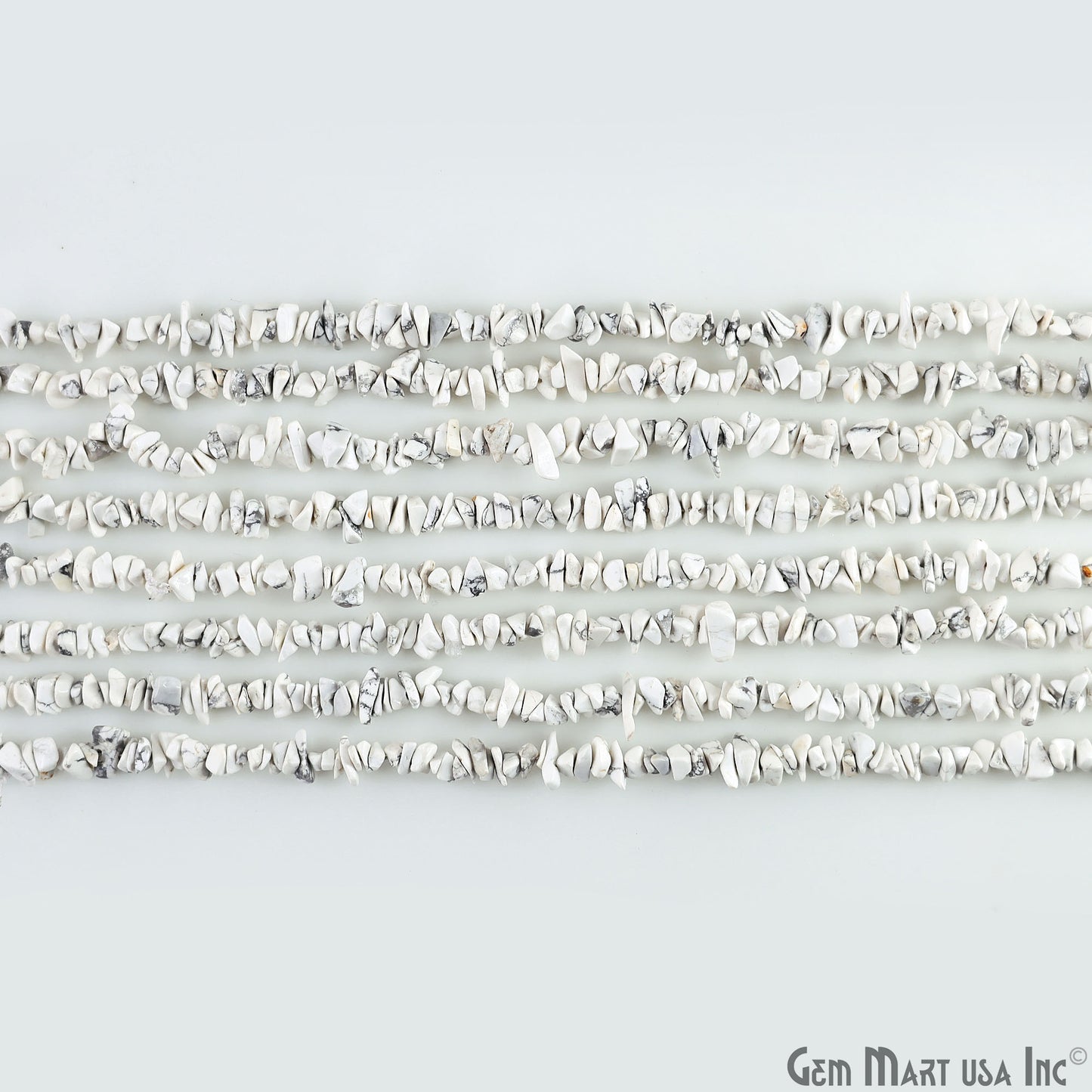 Howlite Chip Beads, 34 Inch, Natural Chip Strands, Drilled Strung Nugget Beads, 3-7mm, Polished, GemMartUSA (CHHW-70001)