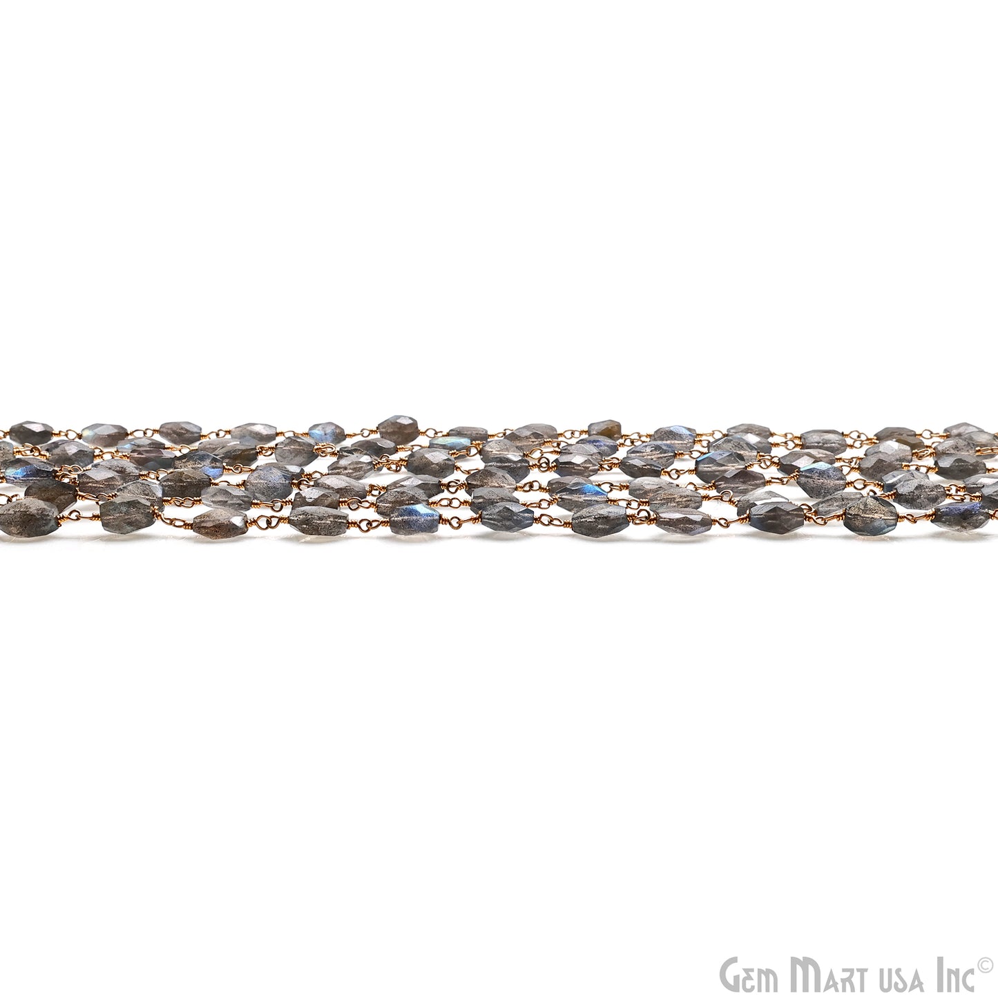 Labradorite 9x6mm Free Form Shape Gold Wire Wrapped Rosary Chain