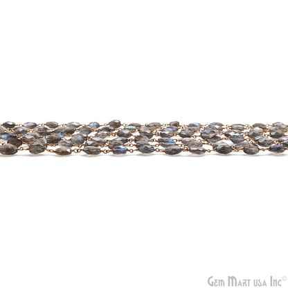Labradorite 9x6mm Free Form Shape Gold Wire Wrapped Rosary Chain