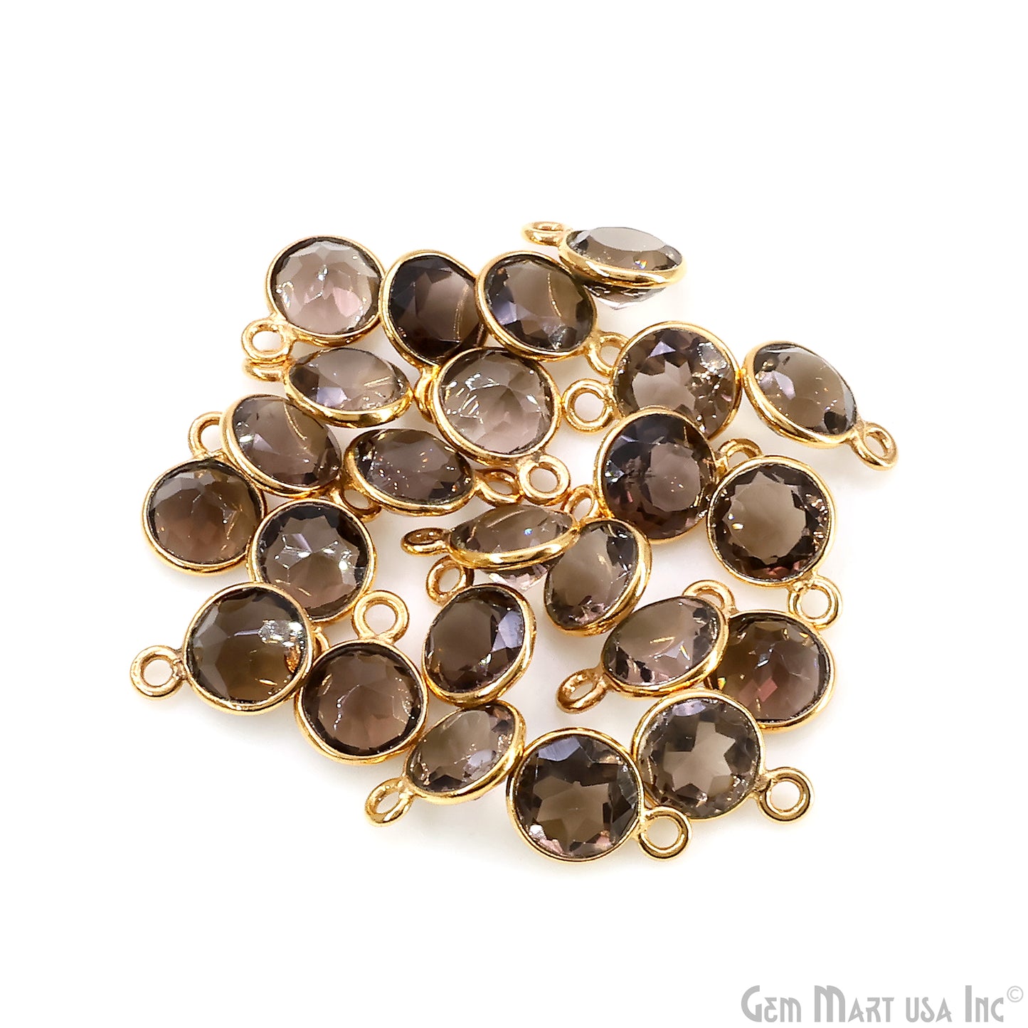 Round 7mm Brilliant Cut Gold Plated Bezel Single Bail Gemstone Connector