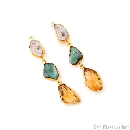 Rough Gemstone Bezel Setting 62x9mm Gold Plated Long Dangle Earring Pair Connectors