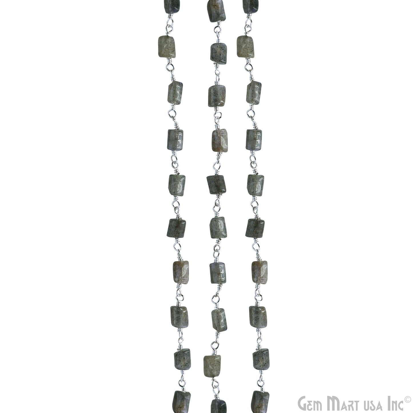 Labradorite Square Beads 6x4mm Silver Plated Wire Wrapped Rosary Chain