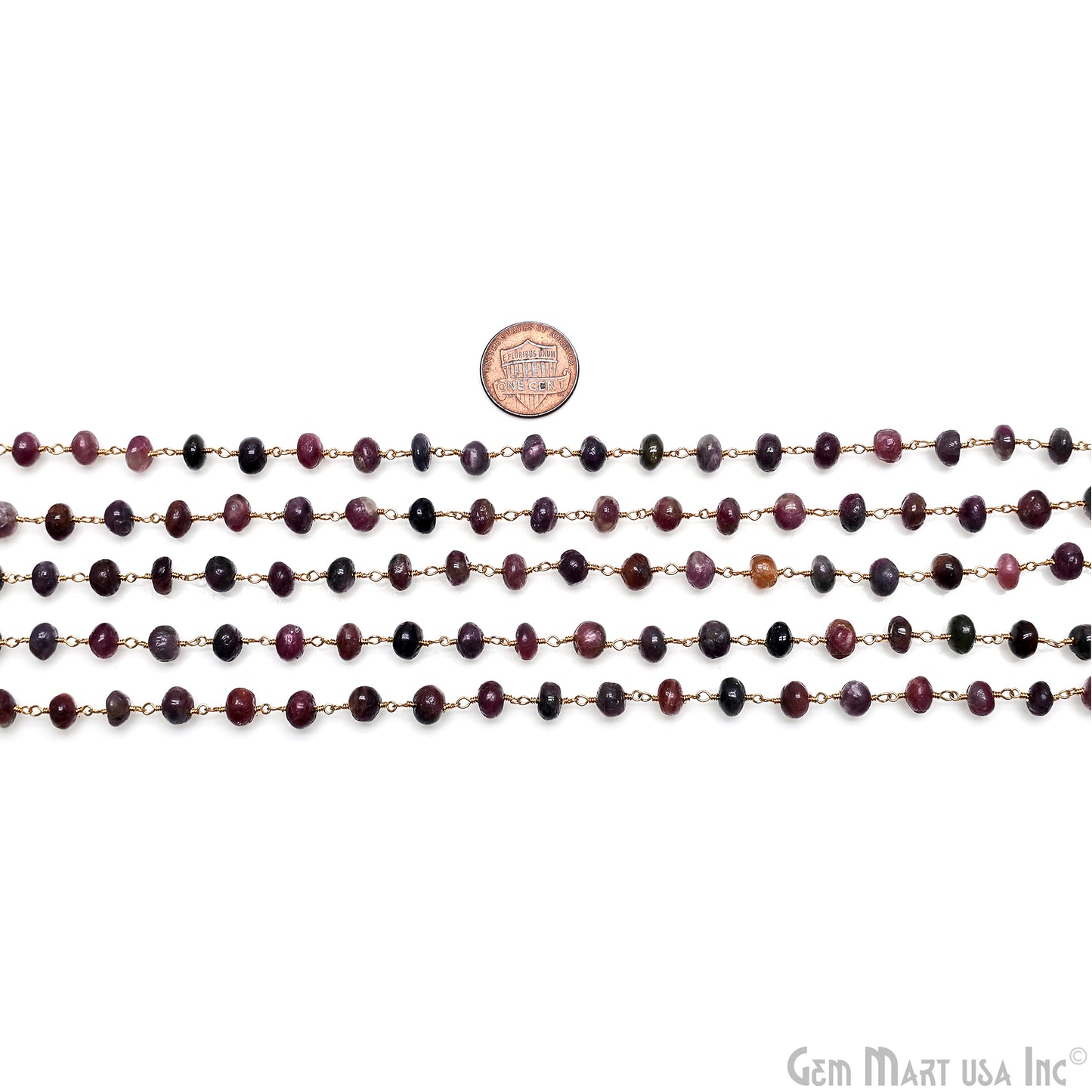 Multi Tourmaline Cabochon Beads 6-7mm Gold Plated Gemstone Rosary Chain