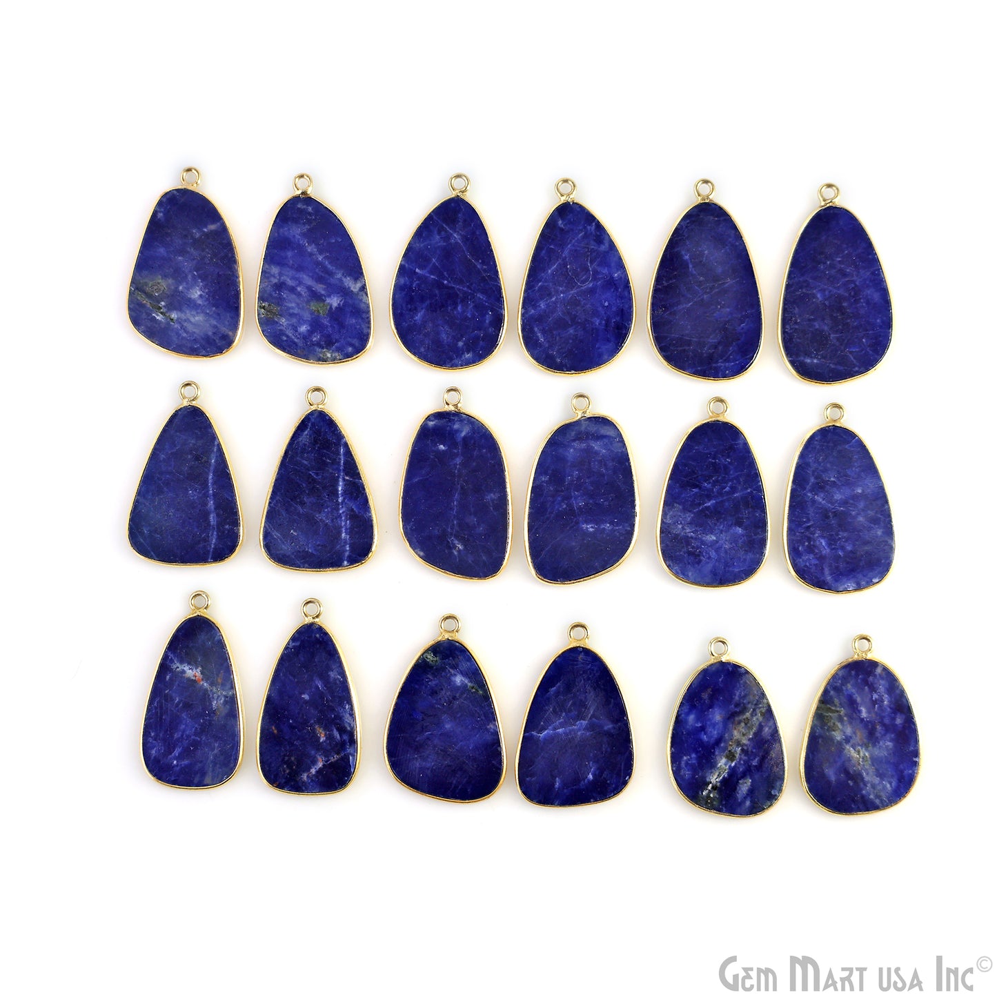 Sodalite Free Form Gold Plated Single Bail Bezel Smooth Slab Slice Thick Gemstone Connector 32x18mm 1 Pair