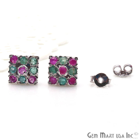 Emerald With Ruby Sterling Silver Stud Earring