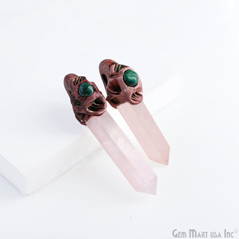Rose Quartz with Malachite Polymer Clay Crystal Pendant, Dowsing Clay Single Bail Pendant