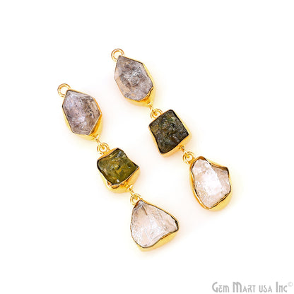 Rough Gemstone Bezel Setting 53x10mm Gold Plated Long Dangle Earring Pair Connectors