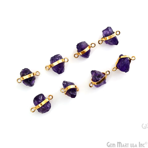 Amethyst Rough Gemstone 20x14mm Gold Plated Bezel Double Connector pendant