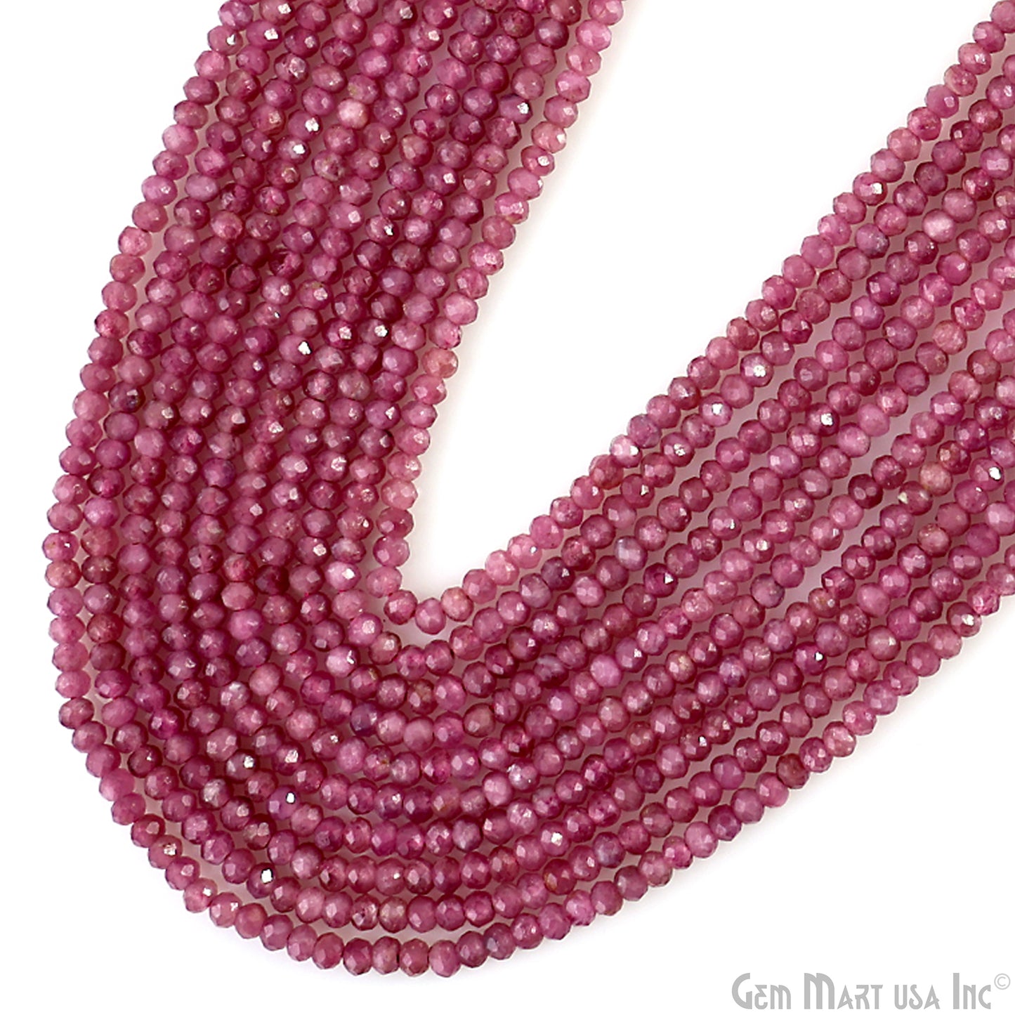 Pink Tourmaline Rondelle Beads, 12-13 Inch Gemstone Strands, Drilled Strung Nugget Beads, Faceted Round, 3mm