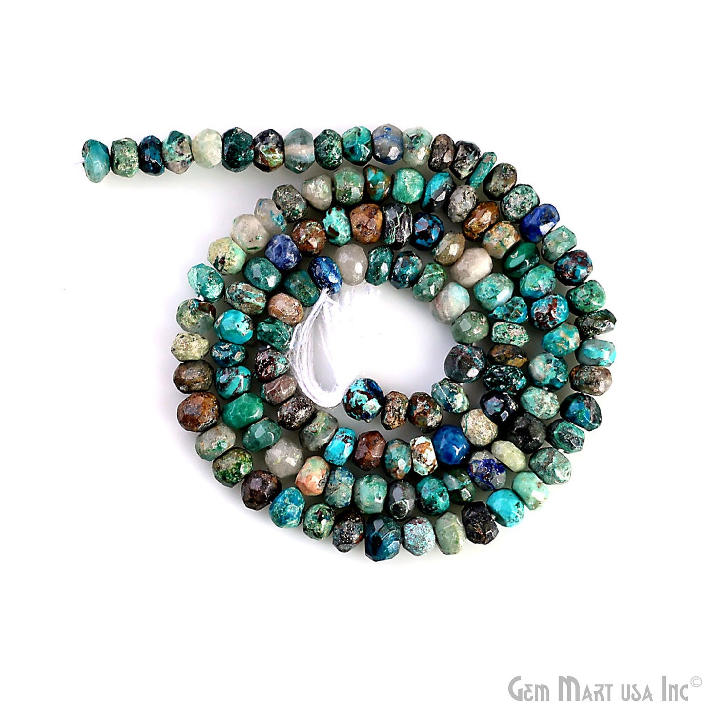 Chrysocolla Rondelle Beads, 13 Inch Gemstone Strands, Drilled Strung Nugget Beads, Faceted Round, 3-4mm