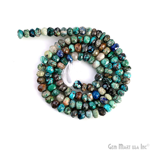 Chrysocolla Rondelle Beads, 13 Inch Gemstone Strands, Drilled Strung Nugget Beads, Faceted Round, 3-4mm