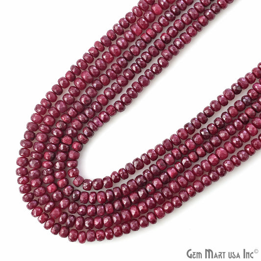 Ruby Rondelle Beads, 13 Inch Gemstone Strands, Drilled Strung Nugget Beads, Faceted Round, 5-6mm