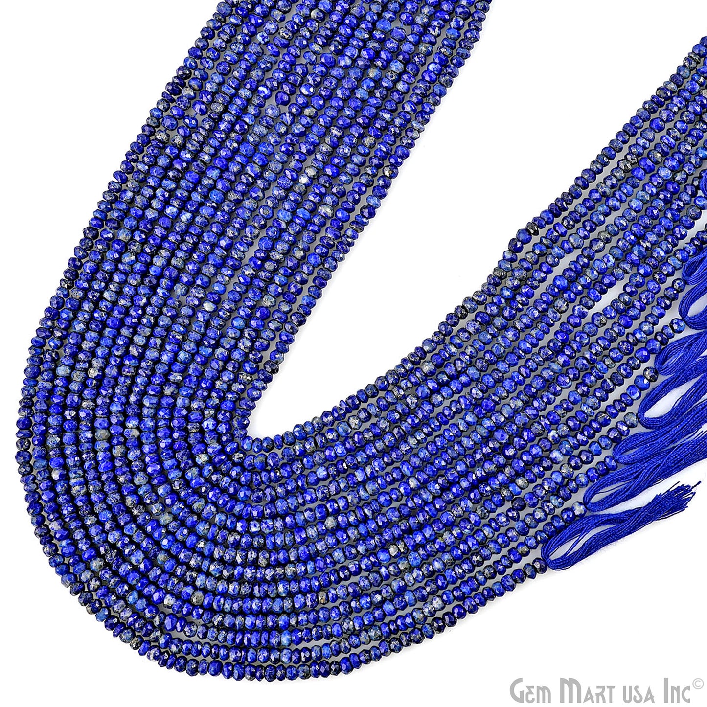 Lapis Lazuli Rondelle Beads, 12.5 Inch Gemstone Strands, Drilled Strung Nugget Beads, Faceted Round, 3-4mm