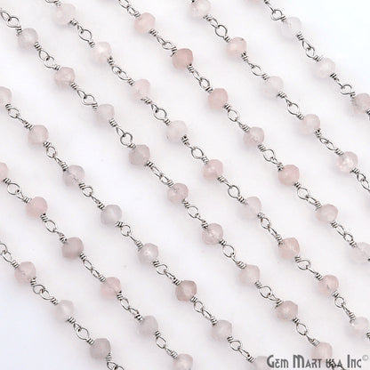 Rose Quartz 4mm Silver Plated Beaded Wire Wrapped Rosary Chain