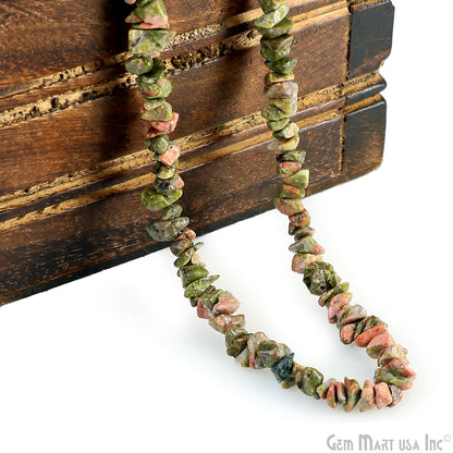 Unakite Chip Beads, 34 Inch, Natural Chip Strands, Drilled Strung Nugget Beads, 3-7mm, Polished, GemMartUSA (CHUN-70001)