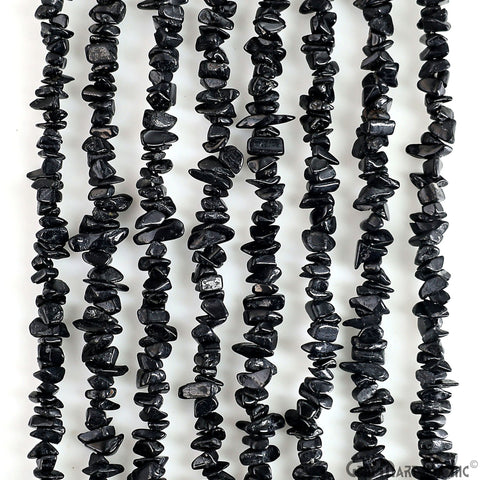 Black Spinel Chip Beads, 34 Inch, Natural Chip Strands, Drilled Strung Nugget Beads, 3-7mm, Polished, GemMartUSA (CHSB-70001)