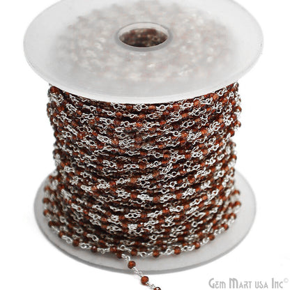 Garnet Silver Plated Wire Wrapped Gemstone Beads Rosary Chain