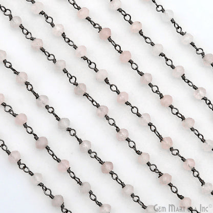 Rose Quartz 4mm Oxidized Beaded Wire Wrapped Rosary Chain