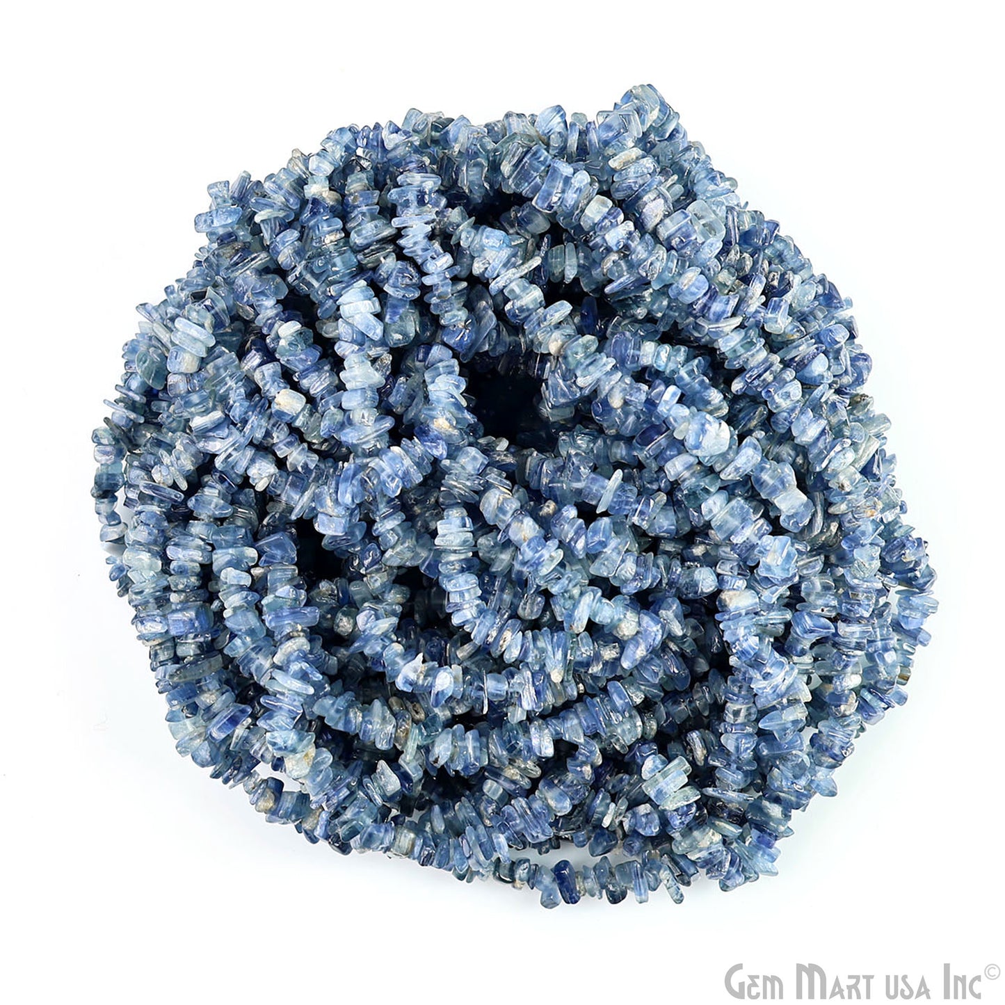 Kyanite Chip Beads, 34 Inch, Natural Chip Strands, Drilled Strung Nugget Beads, 3-7mm, Polished, GemMartUSA (CHKY-70001)