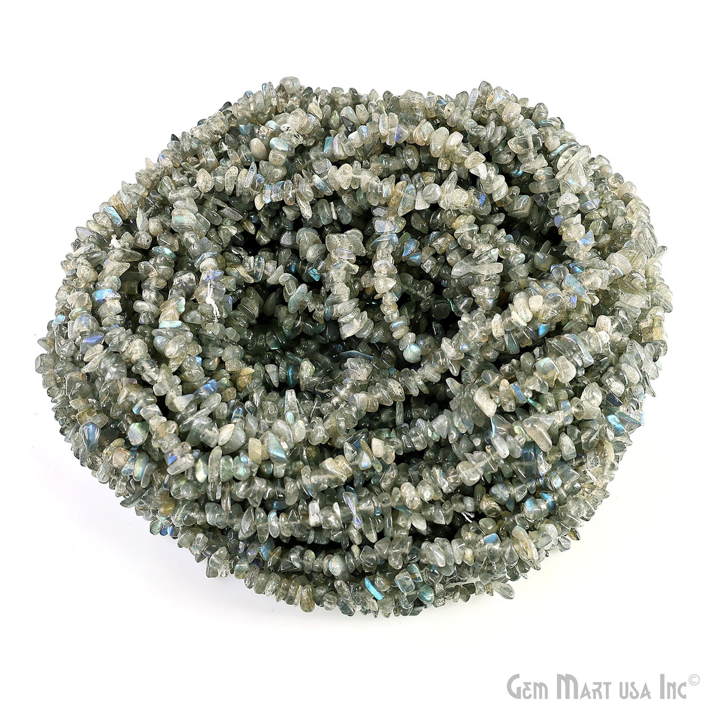 Labradorite Chip Beads, 34 Inch, Natural Chip Strands, Drilled Strung Nugget Beads, 3-7mm, Polished, GemMartUSA (CHLB-70001)