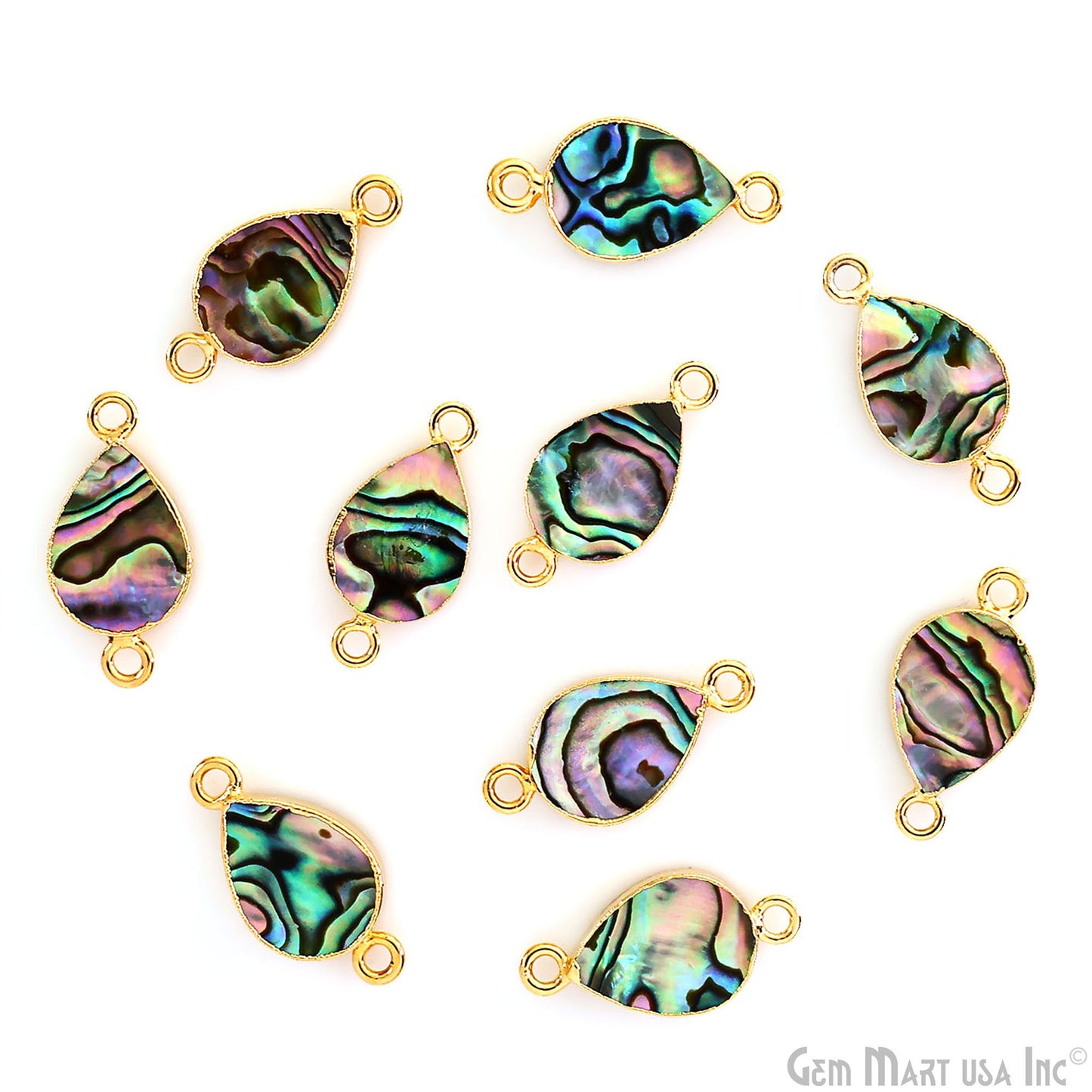 Abalone 10x14mm Pears Gold Electroplated Double Bail Gemstone Connector