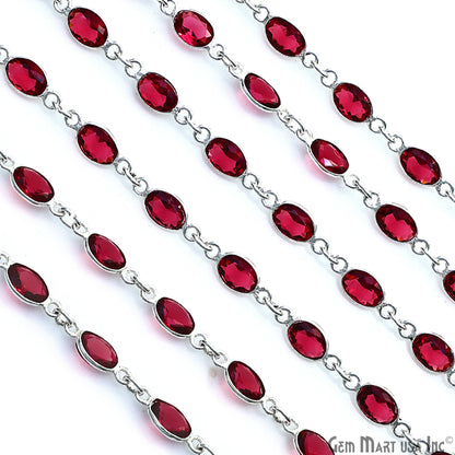 Pink Tourmaline Oval 7x5mm Bezel Link Silver Plated Continuous Connector Chain