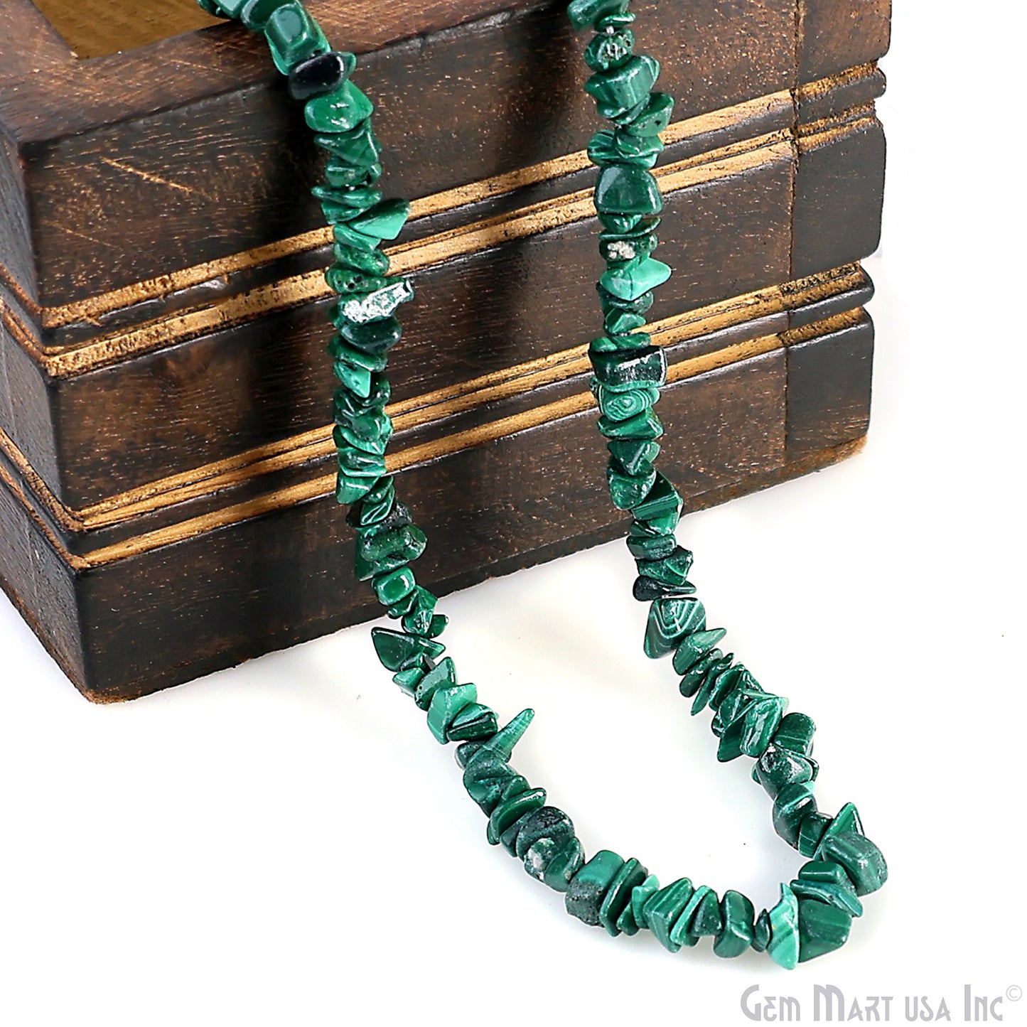 Malachite Chip Beads, 34 Inch, Natural Chip Strands, Drilled Strung Nugget Beads, 3-7mm, Polished, GemMartUSA (CHMC-70001)