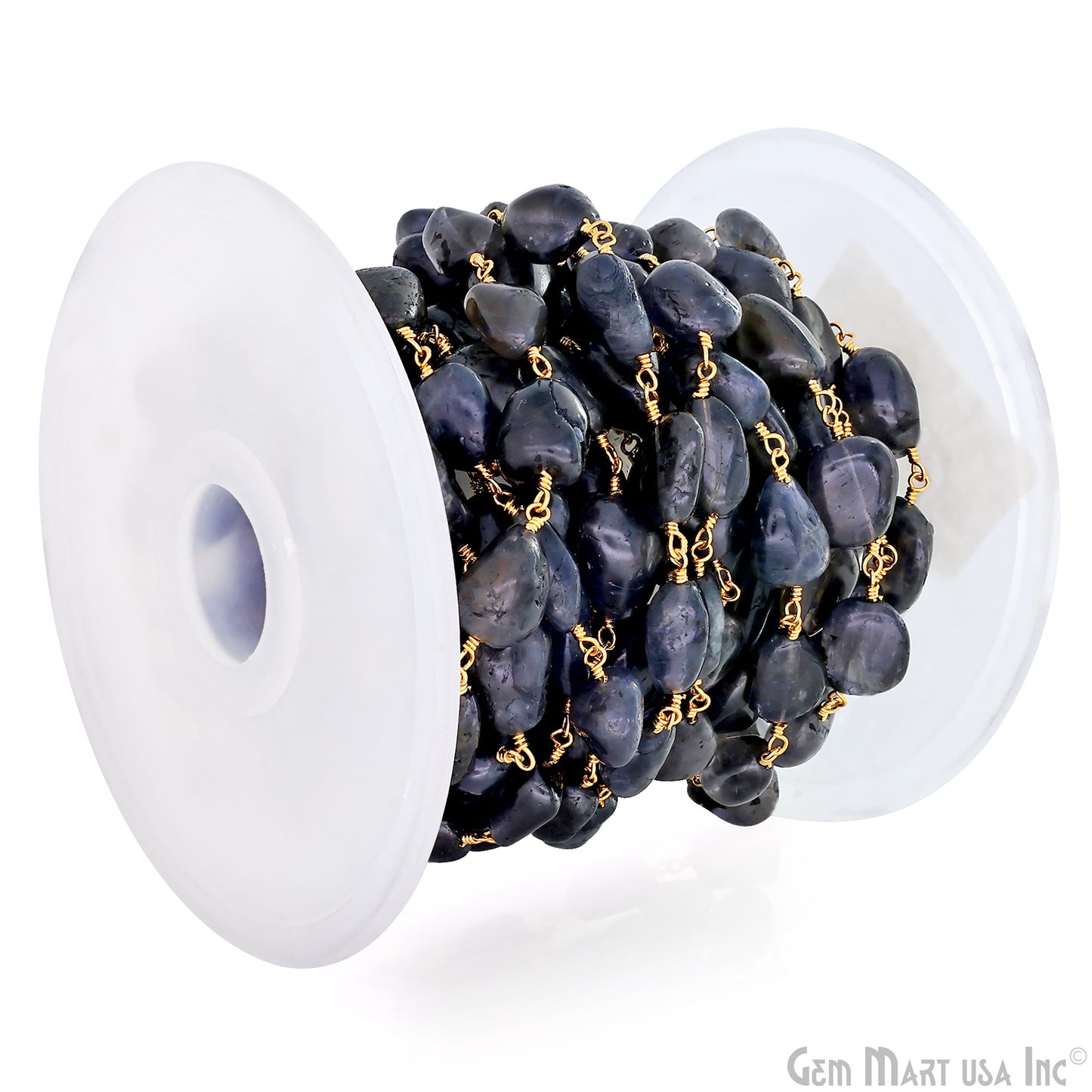 Iolite Faceted Beads Gold Plated Wire Wrapped Beads Rosary Chain