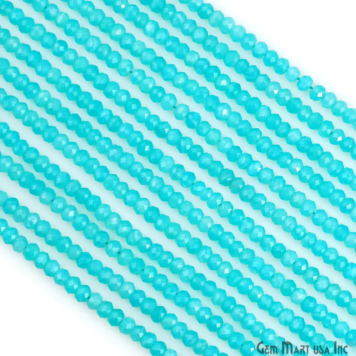 Aqua Chalcedony Rondelle Beads, 12.5 Inch Gemstone Strands, Drilled Strung Nugget Beads, Faceted Round, 3-4mm