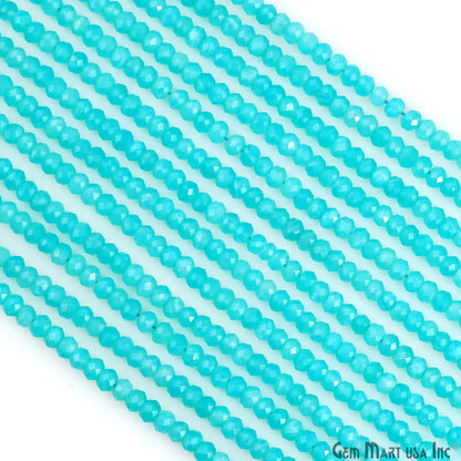 Aqua Chalcedony Rondelle Beads, 12.5 Inch Gemstone Strands, Drilled Strung Nugget Beads, Faceted Round, 3-4mm