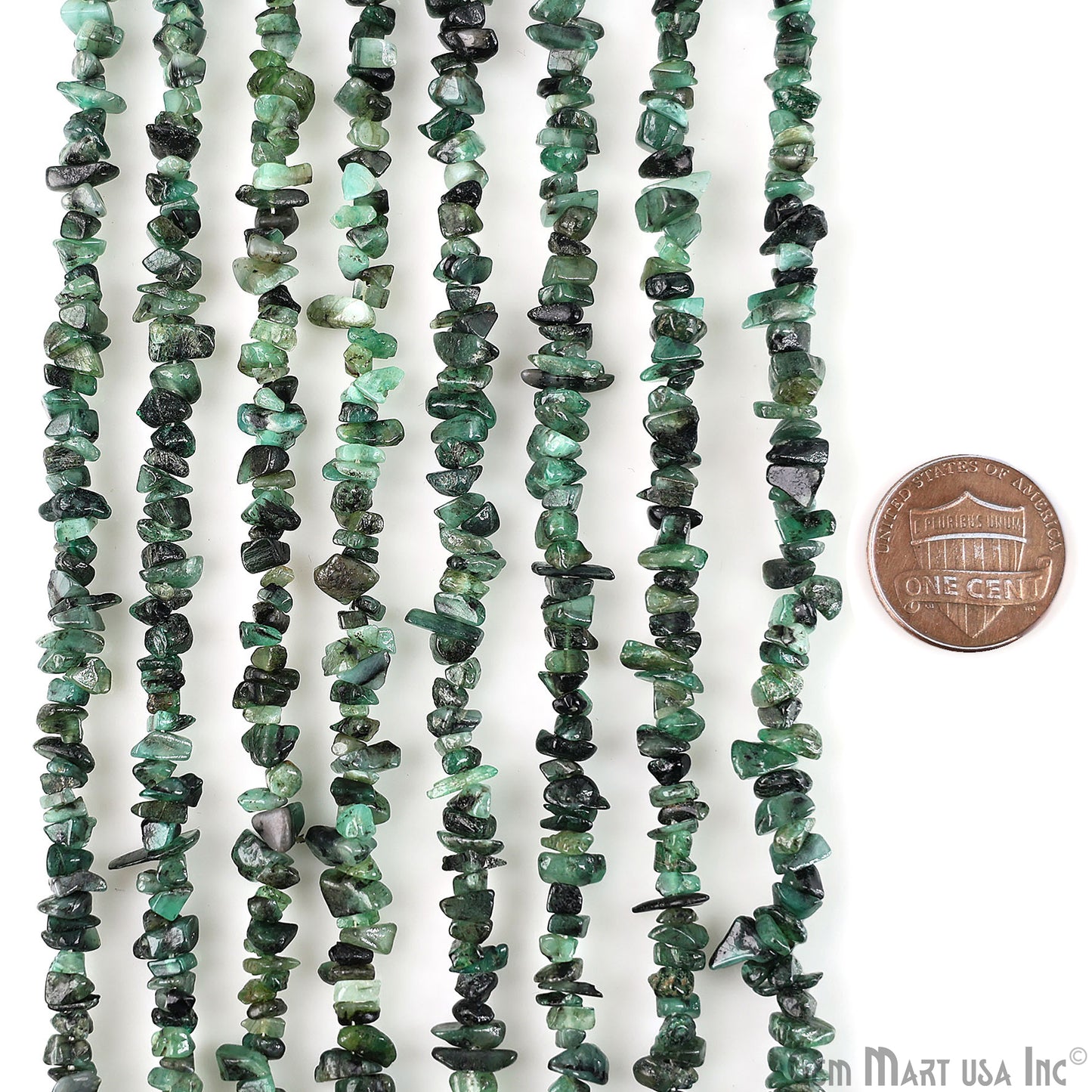 Emerald Chip Beads, 34 Inch, Natural Chip Strands, Drilled Strung Nugget Beads, 3-7mm, Polished, GemMartUSA (CHEM-70001)