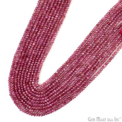 Pink Tourmaline Rondelle Beads, 12-13 Inch Gemstone Strands, Drilled Strung Nugget Beads, Faceted Round, 3mm