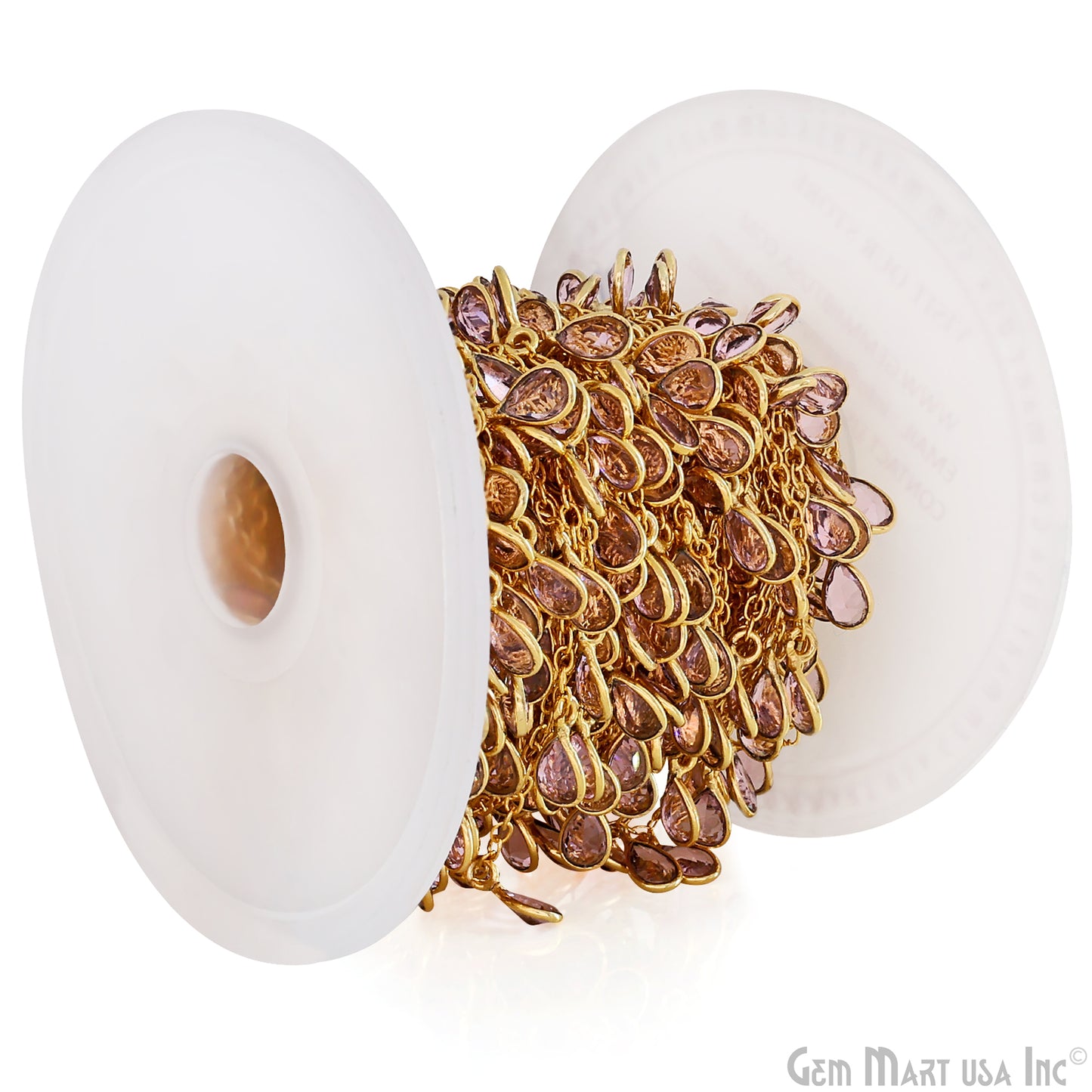 Morganite Pear Bezel 5x4mm Gold Plated Bezel Dangle Connector Chain