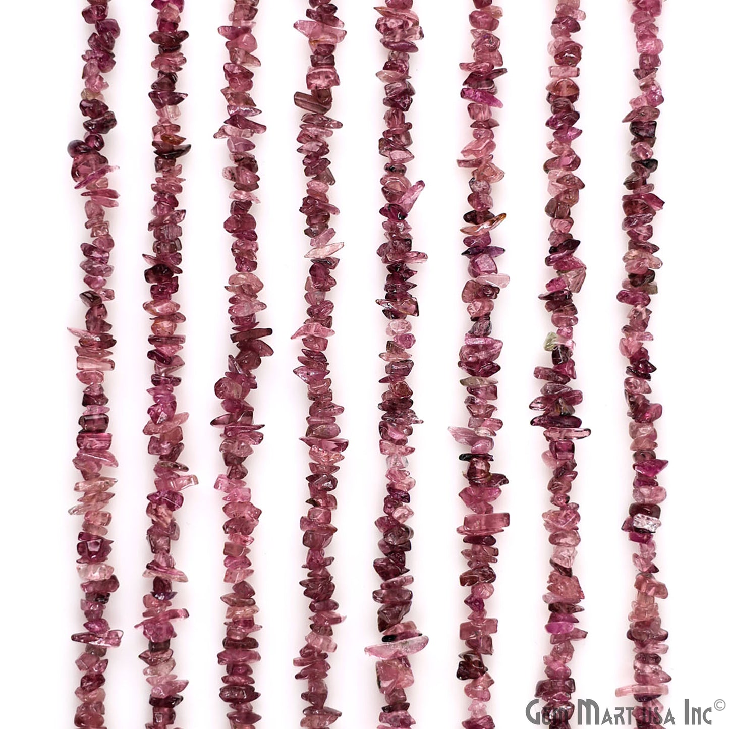 Pink Tourmaline Chip Beads, 34 Inch, Natural Chip Strands, Drilled Strung Nugget Beads, 3-7mm, Polished, GemmartUSA (CHTO-70001)