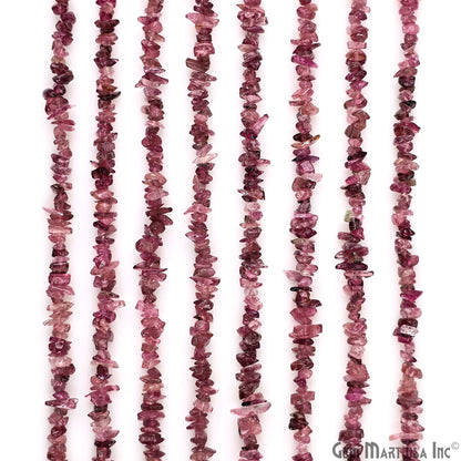 Pink Tourmaline Chip Beads, 34 Inch, Natural Chip Strands, Drilled Strung Nugget Beads, 3-7mm, Polished, GemmartUSA (CHTO-70001)