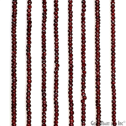 Garnet Rondelle Beads, 12.5 Inch Gemstone Strands, Drilled Strung Nugget Beads, Faceted Round, 2-2.5mm