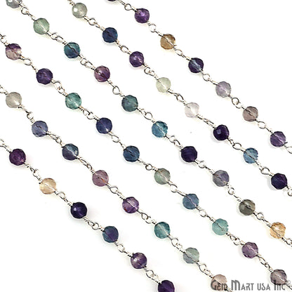 Fluorite 4mm Silver Plated Beaded Wire Wrapped Rosary Chain