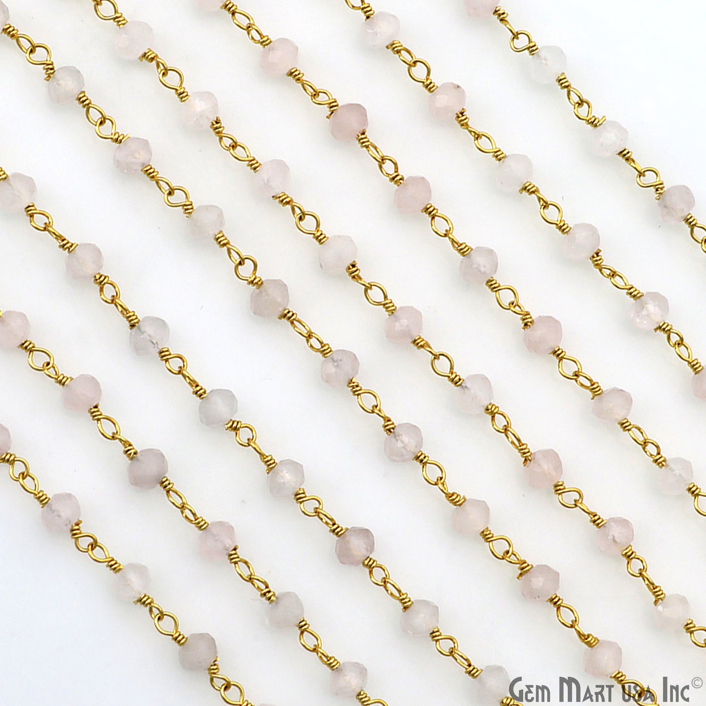 Rose Quartz 4mm Gold Plated Beaded Wire Wrapped Rosary Chain