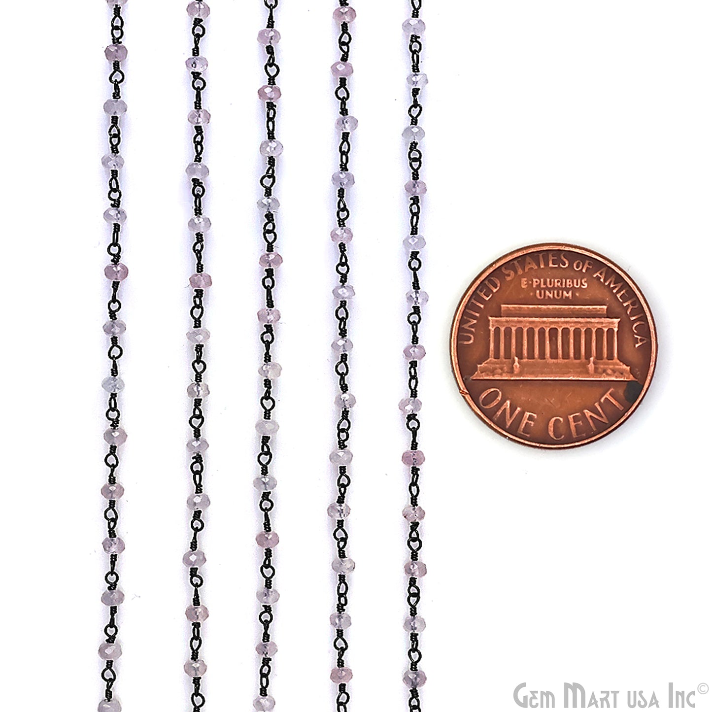 Rose Quartz 3mm Oxidized Wire Wrapped Gemstone Beads Rosary Chain