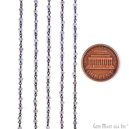 Rose Quartz 3mm Oxidized Wire Wrapped Gemstone Beads Rosary Chain