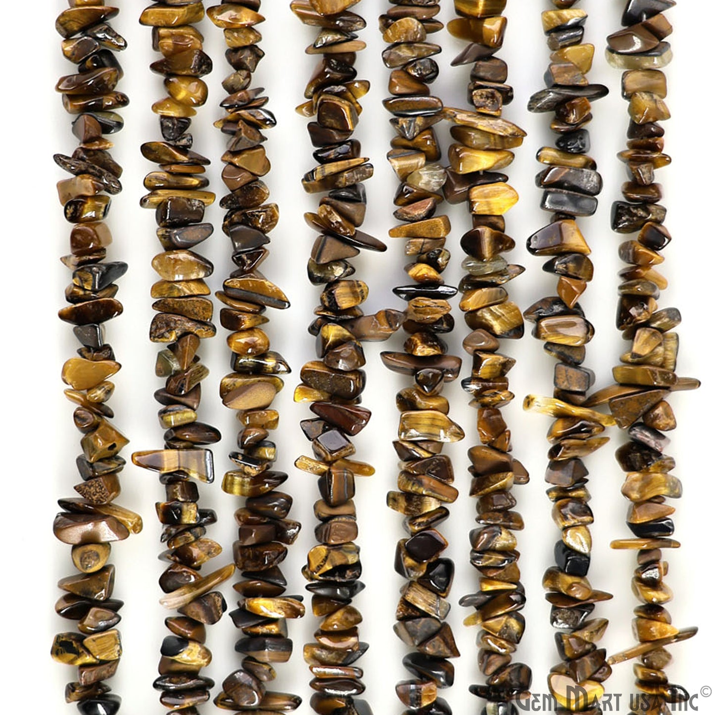 Tiger Eye Chip Beads, 34 Inch, Natural Chip Strands, Drilled Strung Nugget Beads, 3-7mm, Polished, GemMartUSA (CHTE-70001)