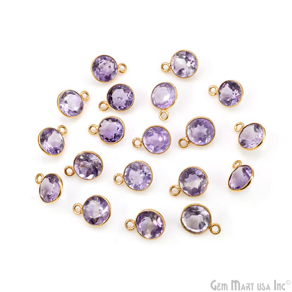 Round 8mm Brilliant Cut Gold Plated Bezel Single Bail Gemstone Connector