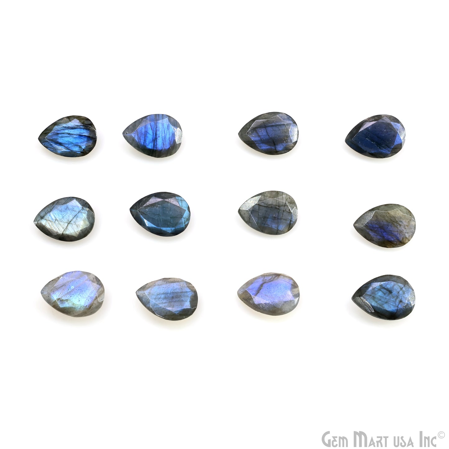 Labradorite Wholesale Gemstones, 100% Natural Semi-Precious Gems, Blue Flash Faceted Loose Gems, 13x18mm, Pears, 2PC Lot