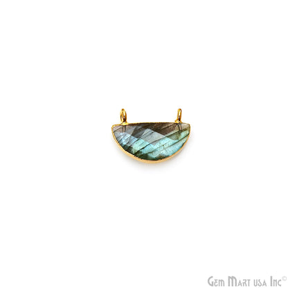 Labradorite 18x12mm Semi Round Shape Cat Bail Gold Plated Gemstone Connector Charm