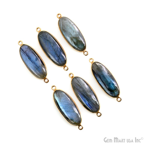 Flashy Labradorite 32x11mm Oval Cabochon Gold Double Bail Gemstone Connector