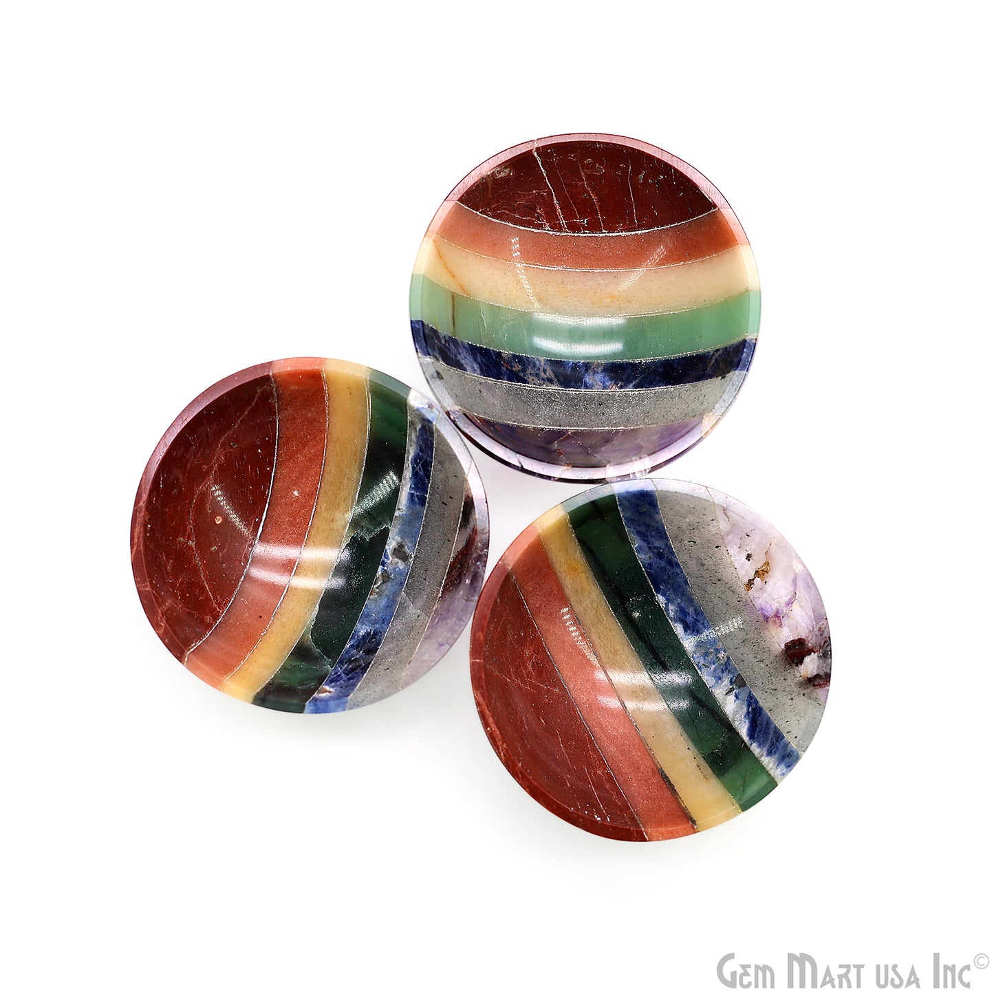 Seven Chakra Mini Carved Gemstone Bowl Cup 2 inch