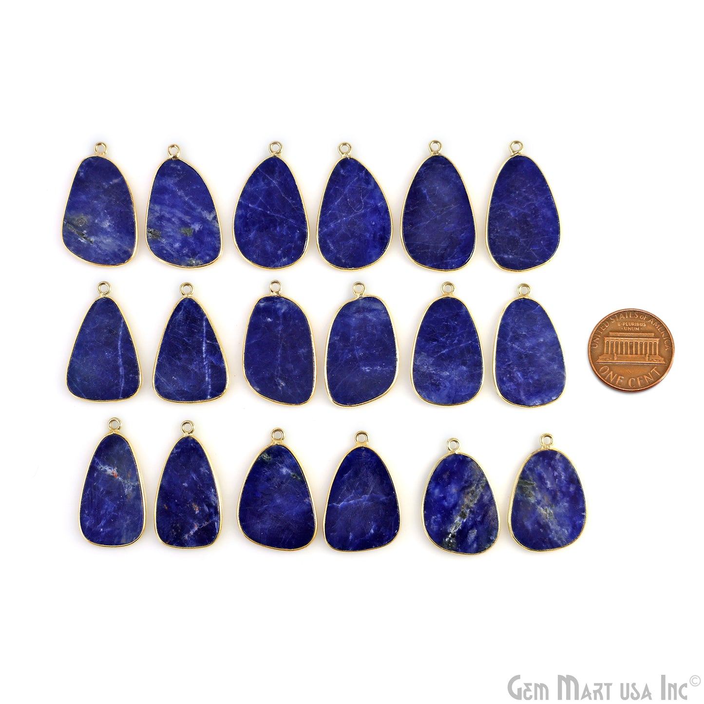 Sodalite Free Form Gold Plated Single Bail Bezel Smooth Slab Slice Thick Gemstone Connector 32x18mm 1 Pair