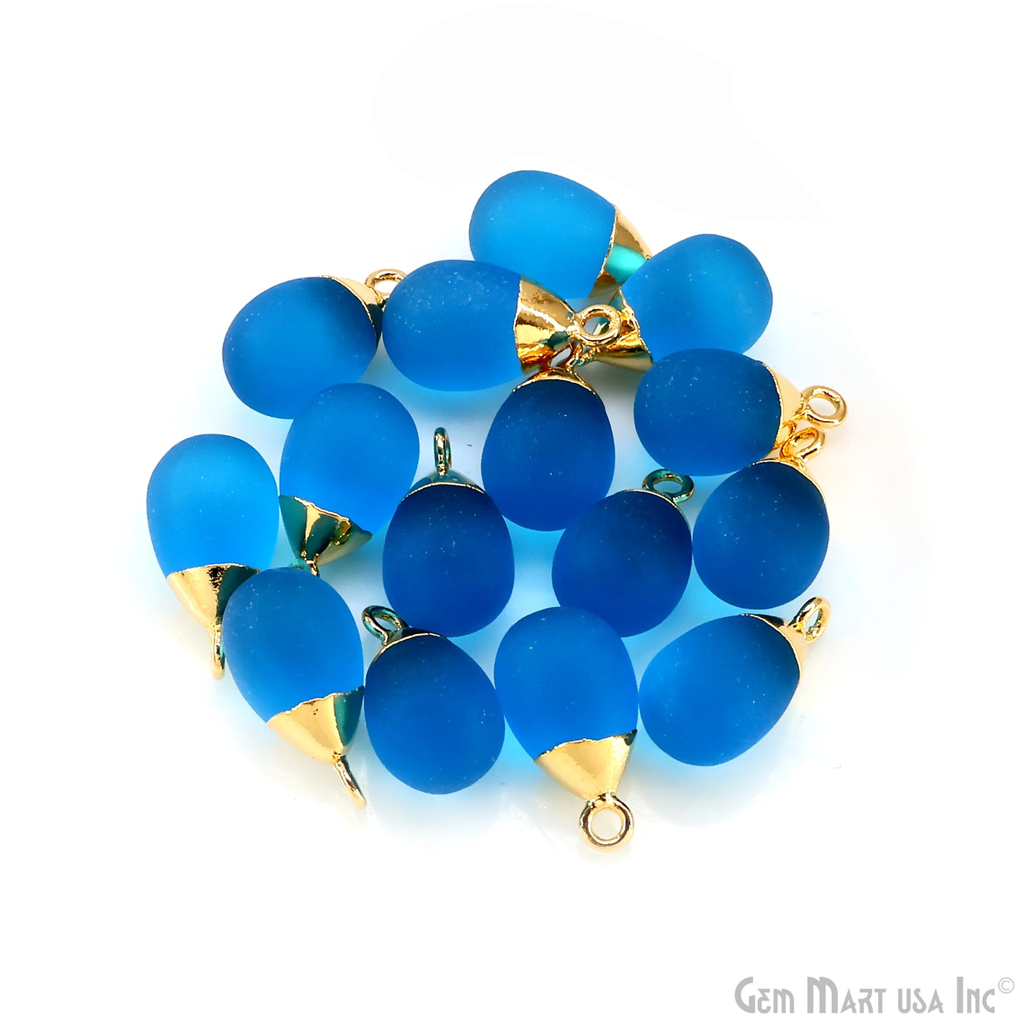 Sky Blue Chalcedony Matte Beads Single Bail Gold Electroplated Gemstone Connector