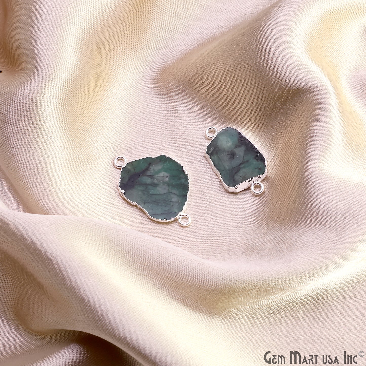 Emerald Free Form 28x18mm Electroplated Gemstone Double Bail Connector