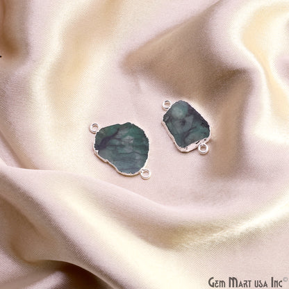 Emerald Free Form 28x18mm Electroplated Gemstone Double Bail Connector